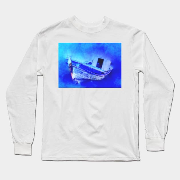 Shipwreck In Blue Long Sleeve T-Shirt by JimDeFazioPhotography